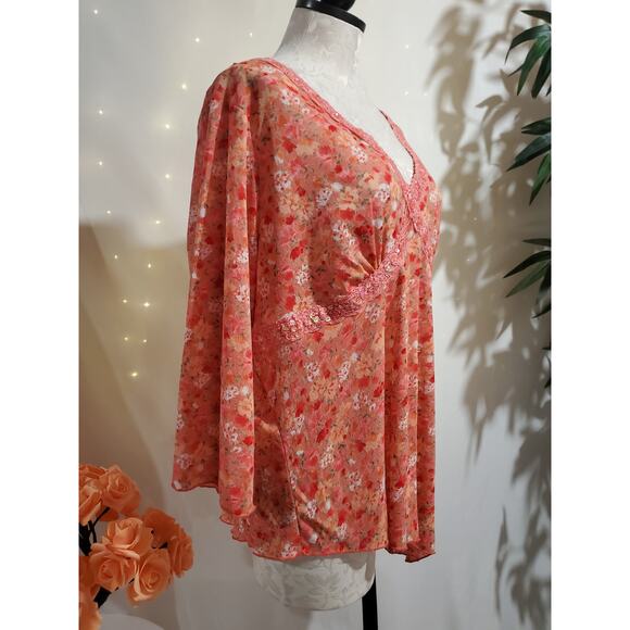 Vtg Y2K Self Esteem Womens Lace Trim Sequin Asymmetrical Babydoll Top 2X Fairy - Picture 4 of 10